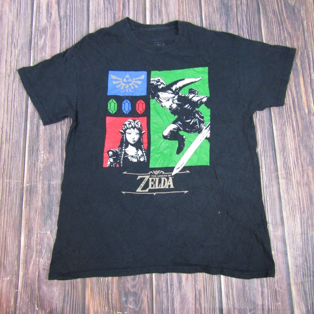 Legend of Zelda Shirt Mens Large Black Nintendo Link Princess Graphic Tee Gamer